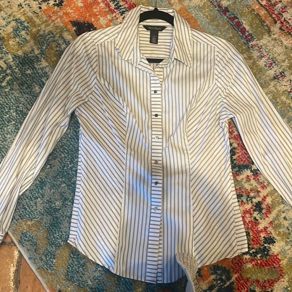Pinstriped fitted WHBM blouse needs a new home